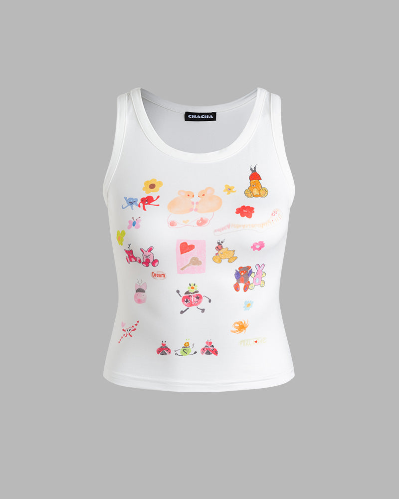 Polyester Stretch-Blend Cropped Tank Top with Sleeveless Cut