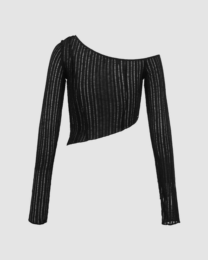 Off-Shoulder Polyester Top with Asymmetric Details