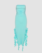 Wing-Graphic Strapless Slit-Detail Dress