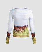 Printed Polyester Top with Long Sleeves