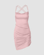 Polyester Stretch-Blend Side-Slit Mini Dress