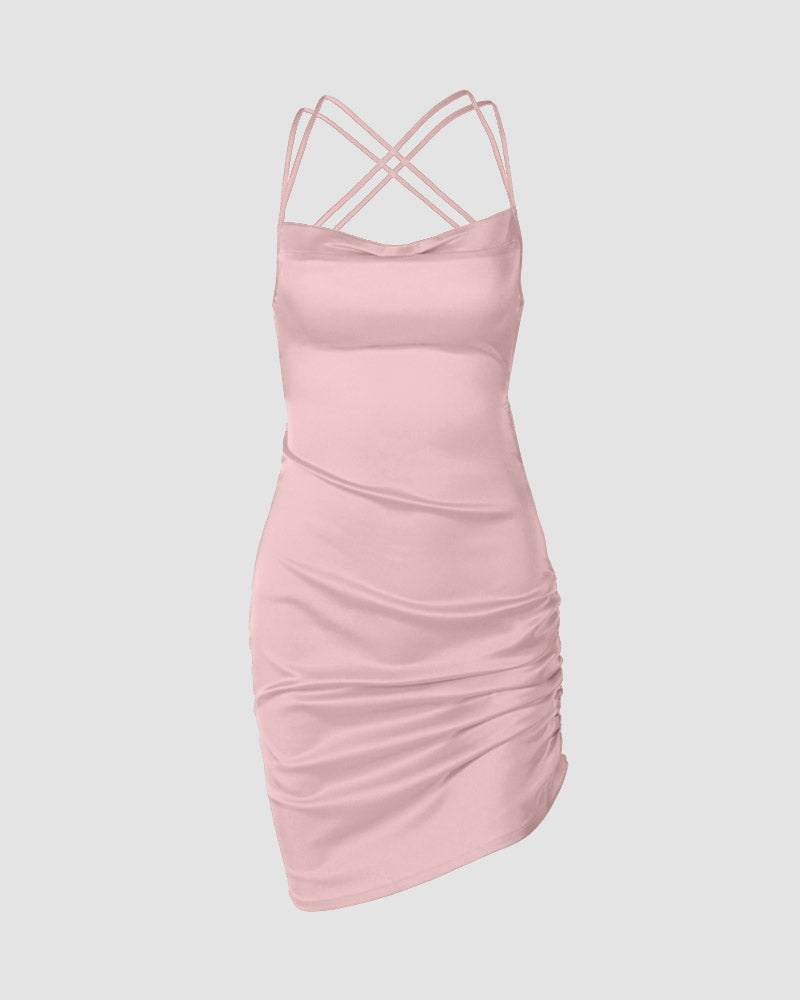 Polyester Stretch-Blend Side-Slit Mini Dress