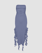 Wing-Graphic Strapless Slit-Detail Dress