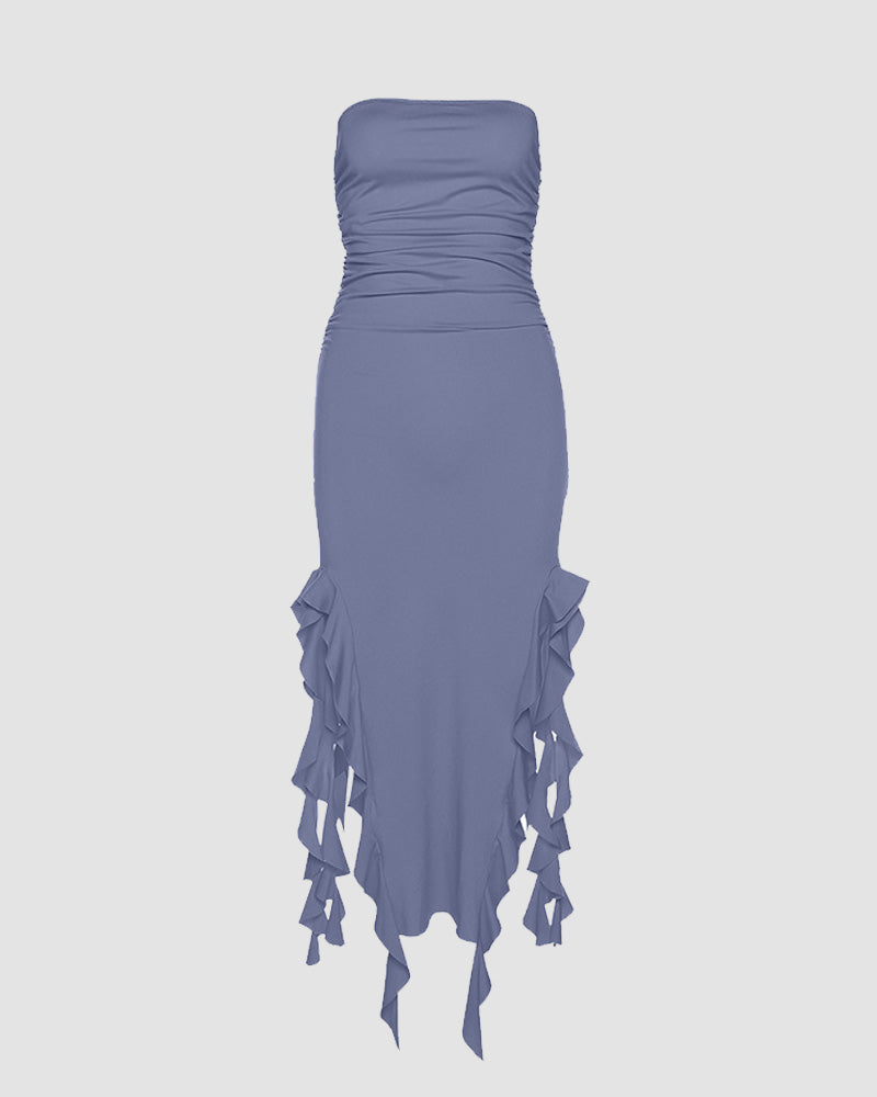 Wing-Graphic Strapless Slit-Detail Dress