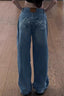 Vintage-Inspired Lettered Rhinestone-Detail Wide-Leg Jeans