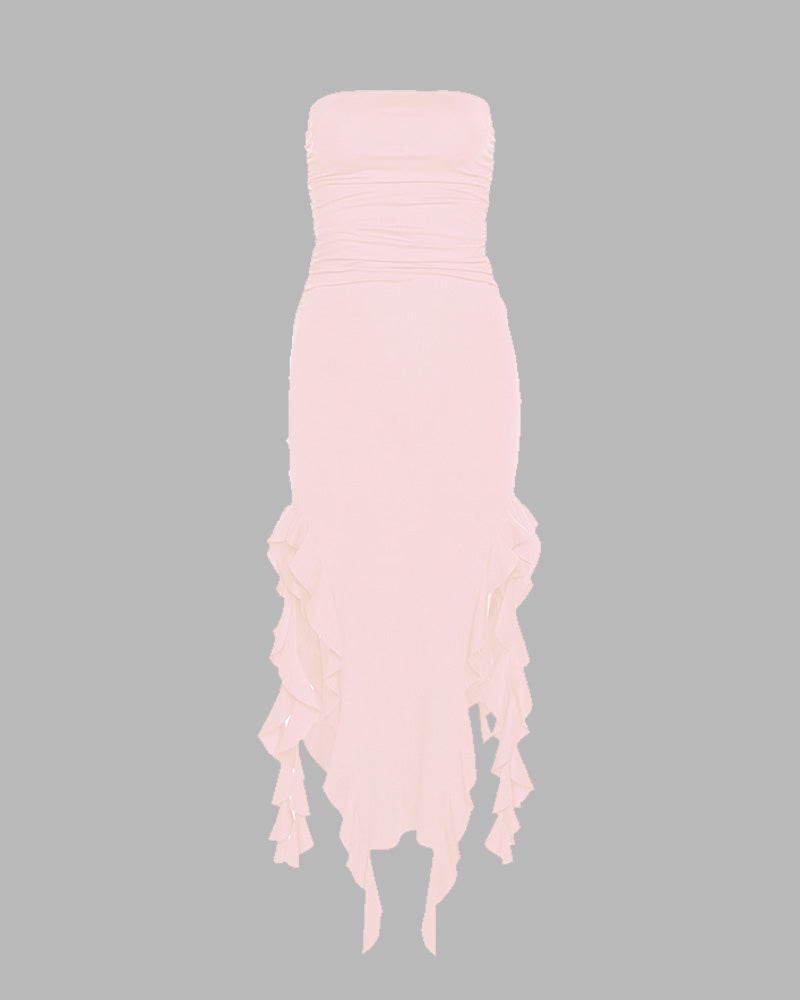 Wing-Graphic Strapless Slit-Detail Dress