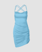 Polyester Stretch-Blend Side-Slit Mini Dress