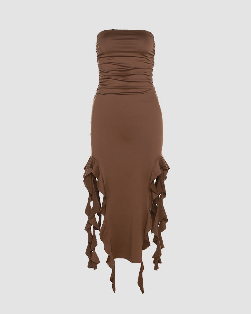 Wing-Graphic Strapless Slit-Detail Dress
