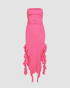 Wing-Graphic Strapless Slit-Detail Dress