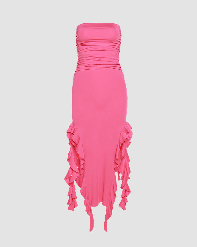 Wing-Graphic Strapless Slit-Detail Dress