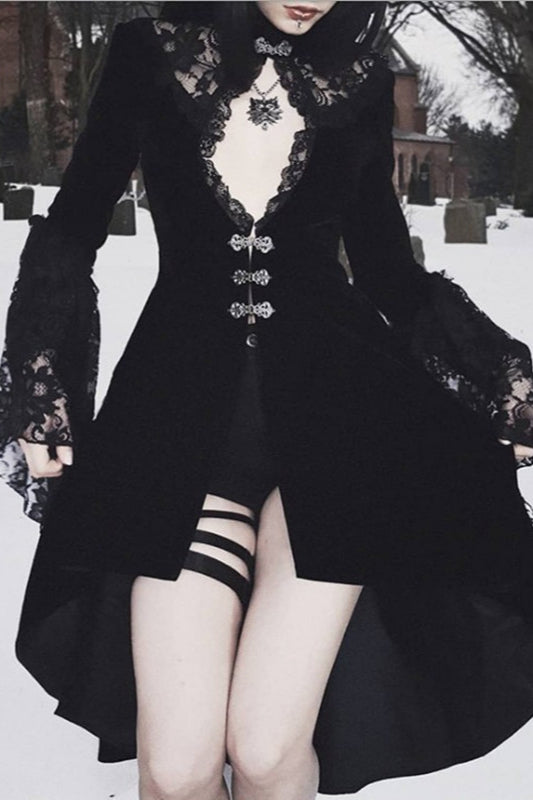Lace Polyester Midi Dress with Gothic Styling