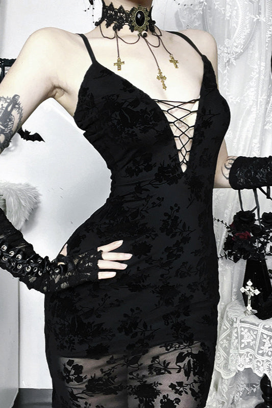 Gothic Maxi Gown with V-Neckline