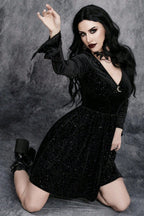 Velvet Gothic Dress with V-Neckline