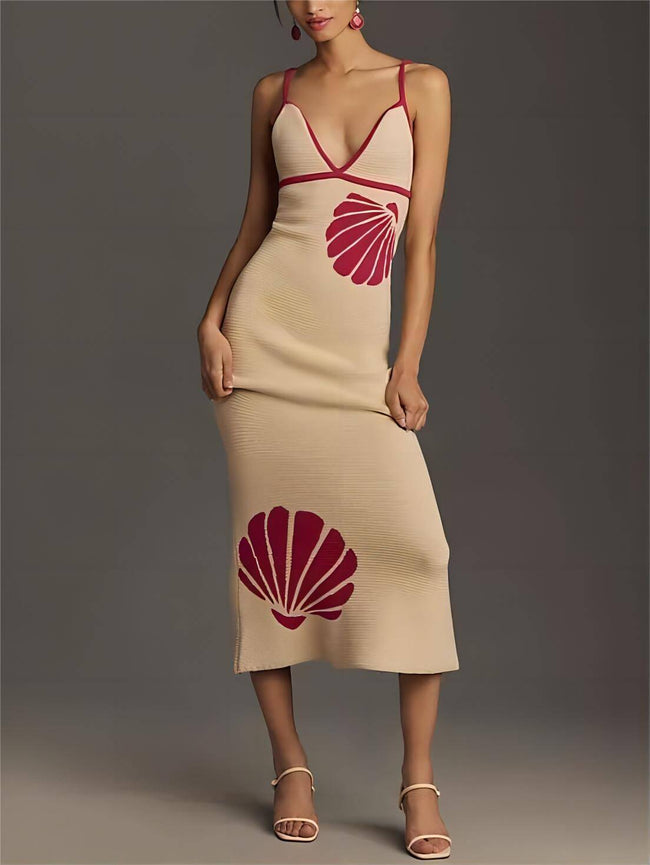 Knit V-Neck Midi Dress with Halter Neckline Main image