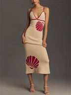 Knit V-Neck Midi Dress with Halter Neckline