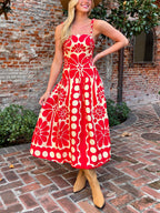 Open-Back Red Midi Dress with Sleeveless Cut