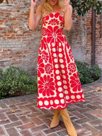 Open-Back Red Midi Dress with Sleeveless Cut