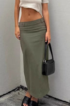 Green High-Rise Straight-Leg Midi Skirt