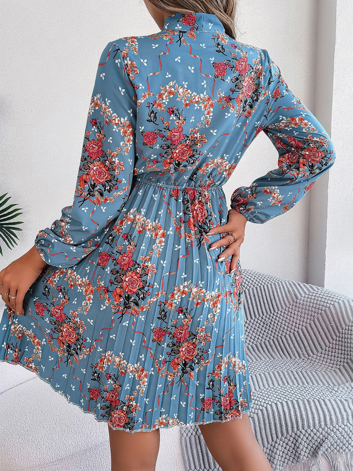 Polyester Pleated Sheer Dress