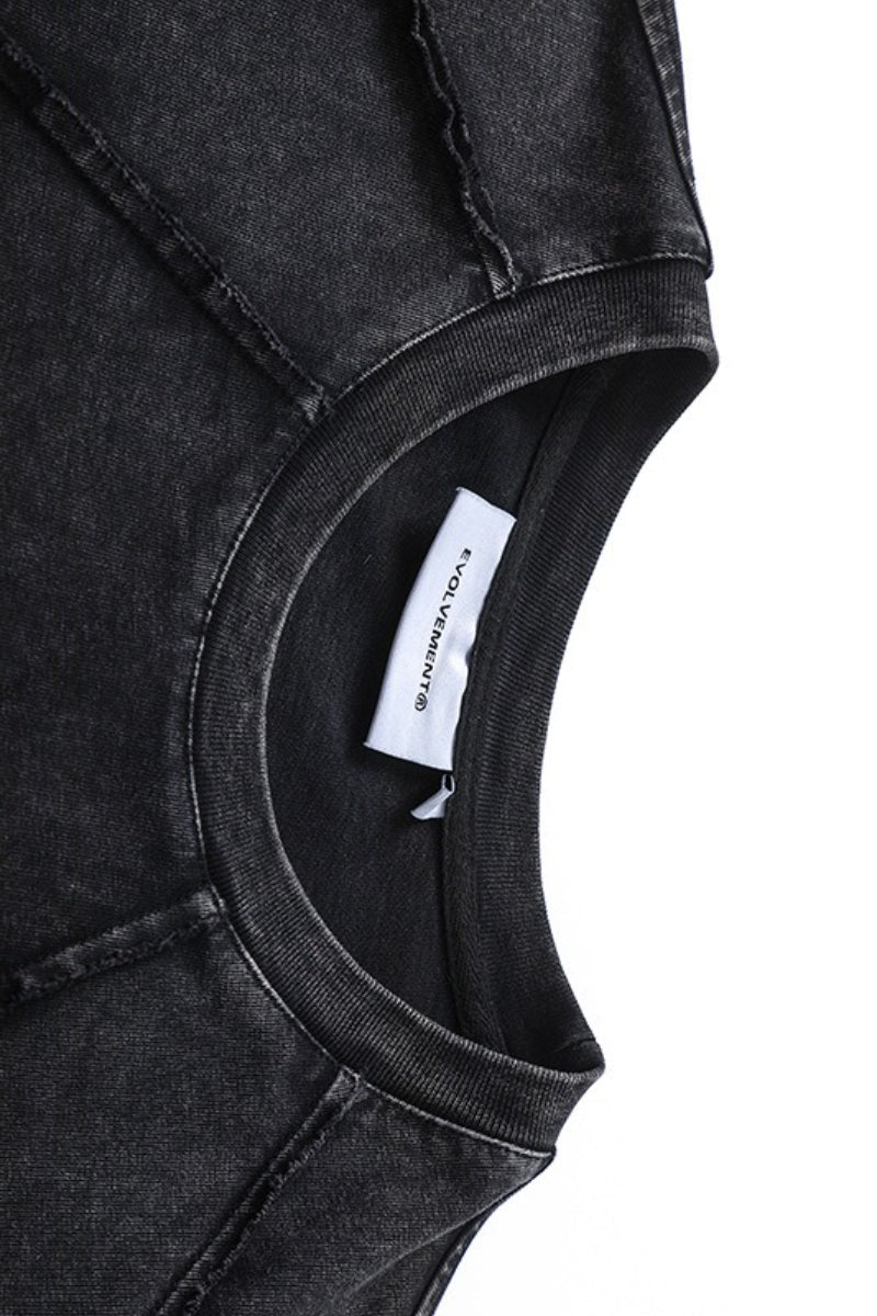 Washed Patch-Detail T-Shirt with Raw Seams