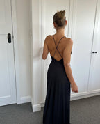 Plunging V-Neck Strap-Detail Maxi Dress with Pullover Design