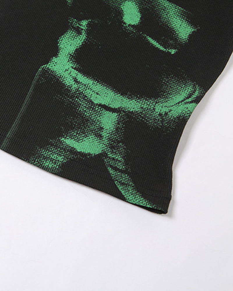 Corset-Style Cotton Top with Abstract Print