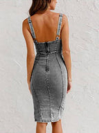 Denim Midi Dress with Strap Details