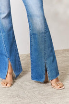 Slit-Detail Flared Jeans in Blue