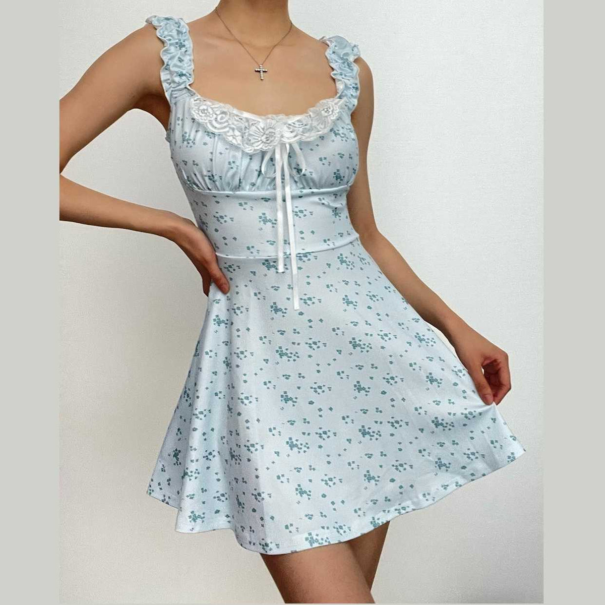 Floral Lace Mini Dress with Ruching