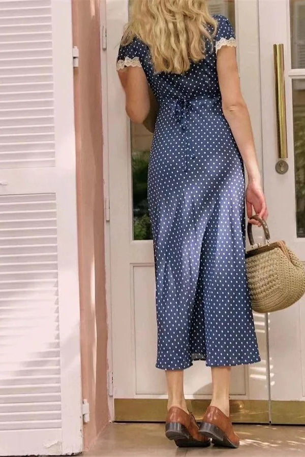 Polka-Dot Maxi Dress with Lace Detailing