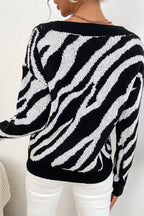 Zebra-Print Polyester Sweater with Pullover Design