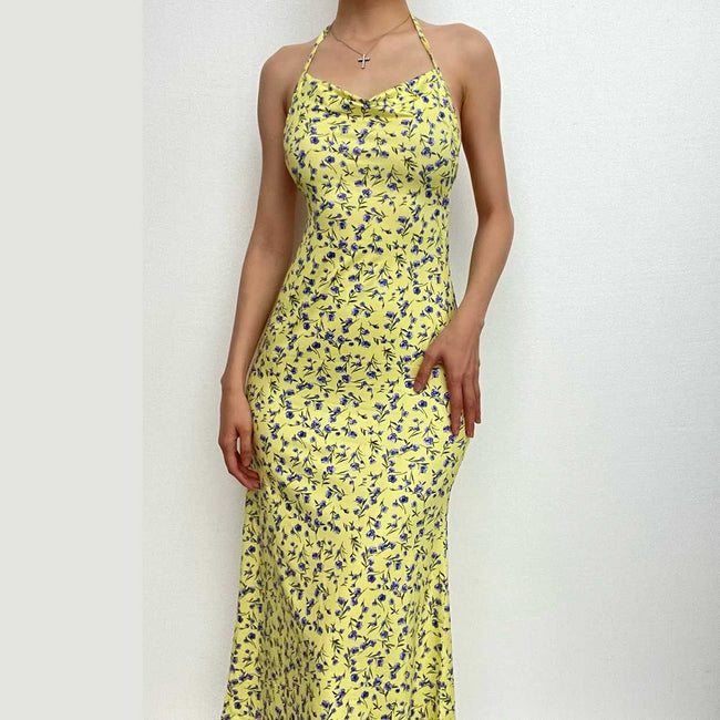 Floral Cowl-Neck Midi Dress with Halter Neckline Main image
