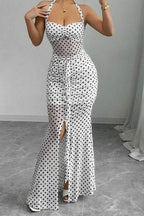 Polka-Dot Mesh Open-Back Maxi Dress