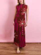 Knit Printed Midi Dress with Vintage Styling