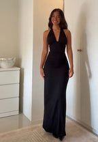 Black Jersey Maxi Dress with Halter Neckline
