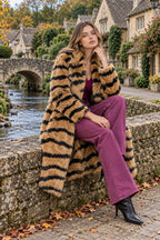 Faux Fur Tiger Striped Loose Overcoat