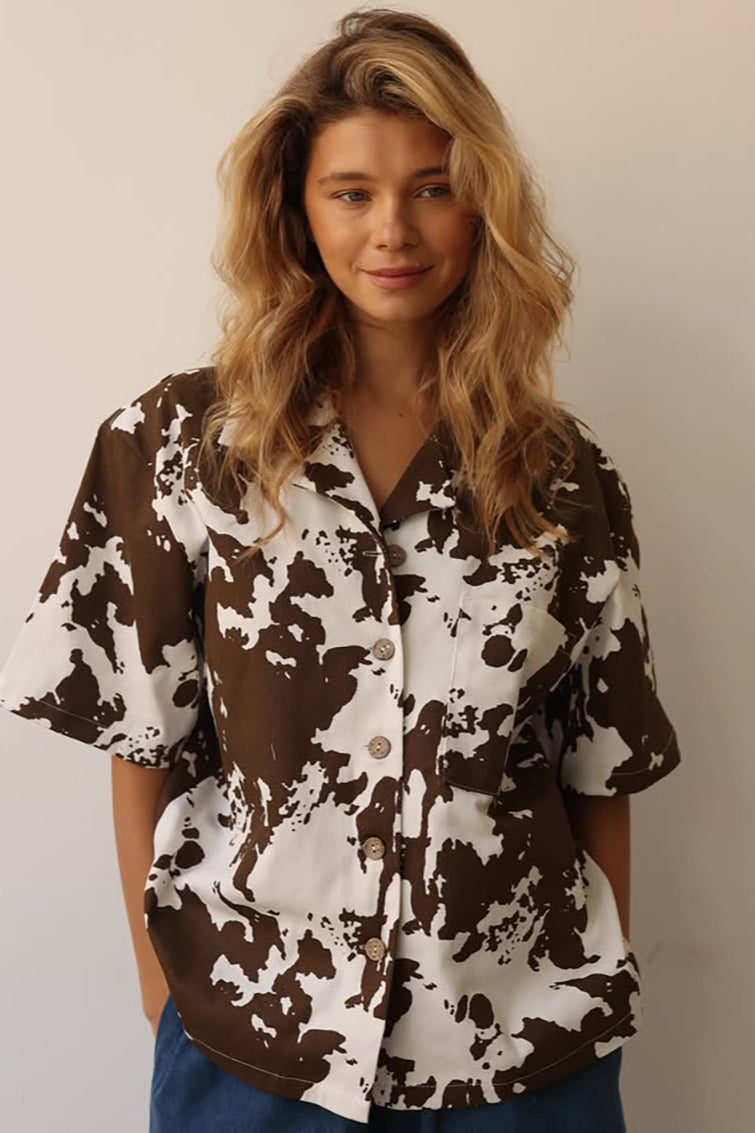 Relaxed-Fit Printed Blouse with Short Sleeves