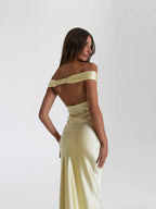 Off-Shoulder Silk Dress with Elasticated Back