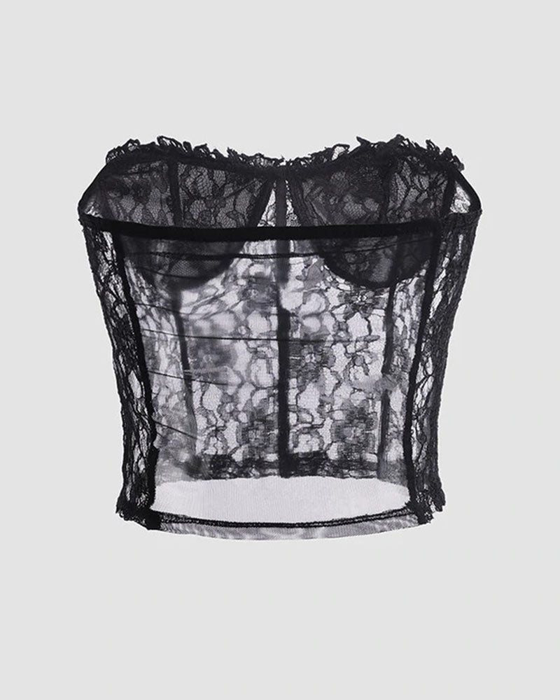 Corset-Style Polyester Top with Lace Detailing