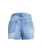 Denim High-Rise Shorts with Pearl Details