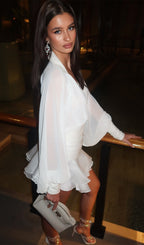 Short Silk Dress with Lantern Sleeves