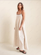 Contrast-Detail Dress with Cami Straps