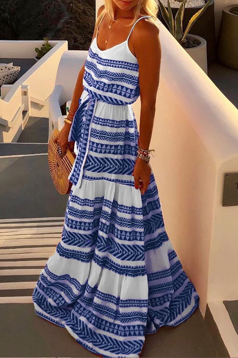 Geometric-Print Lace Maxi Dress with Relaxed Fit