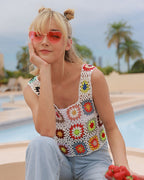 Daisy-Detail Floral Crochet Top