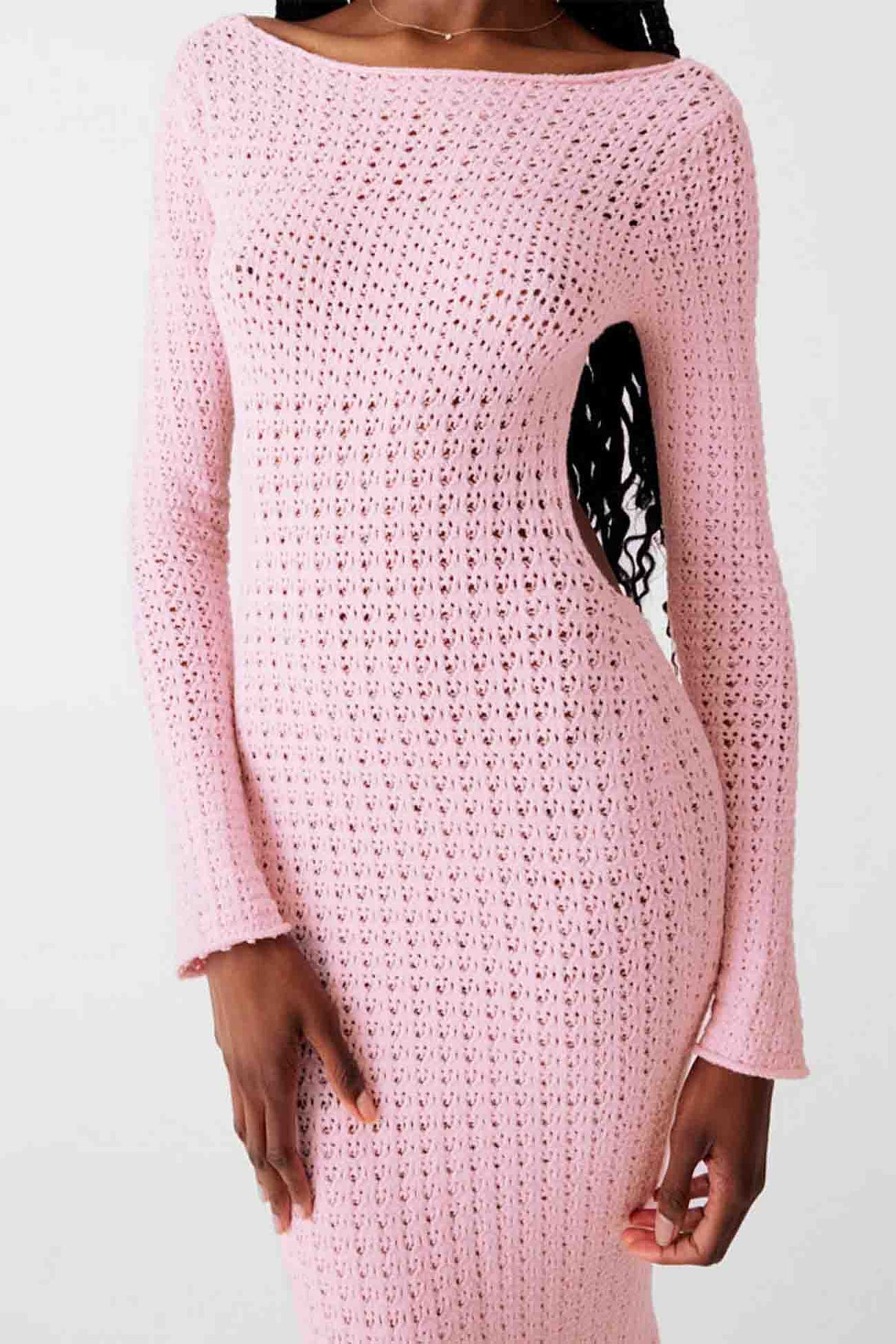 Knit Open-Back Midi Dress with Cutout Details