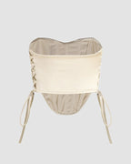 Satin Stretch-Blend Cropped Corset Top with Cotton Fabric