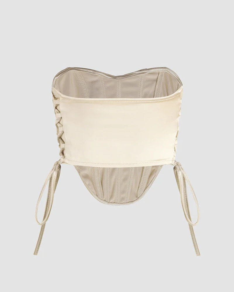 Satin Stretch-Blend Cropped Corset Top with Cotton Fabric