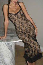 Lace-Panel Midi Dress with Cami Straps