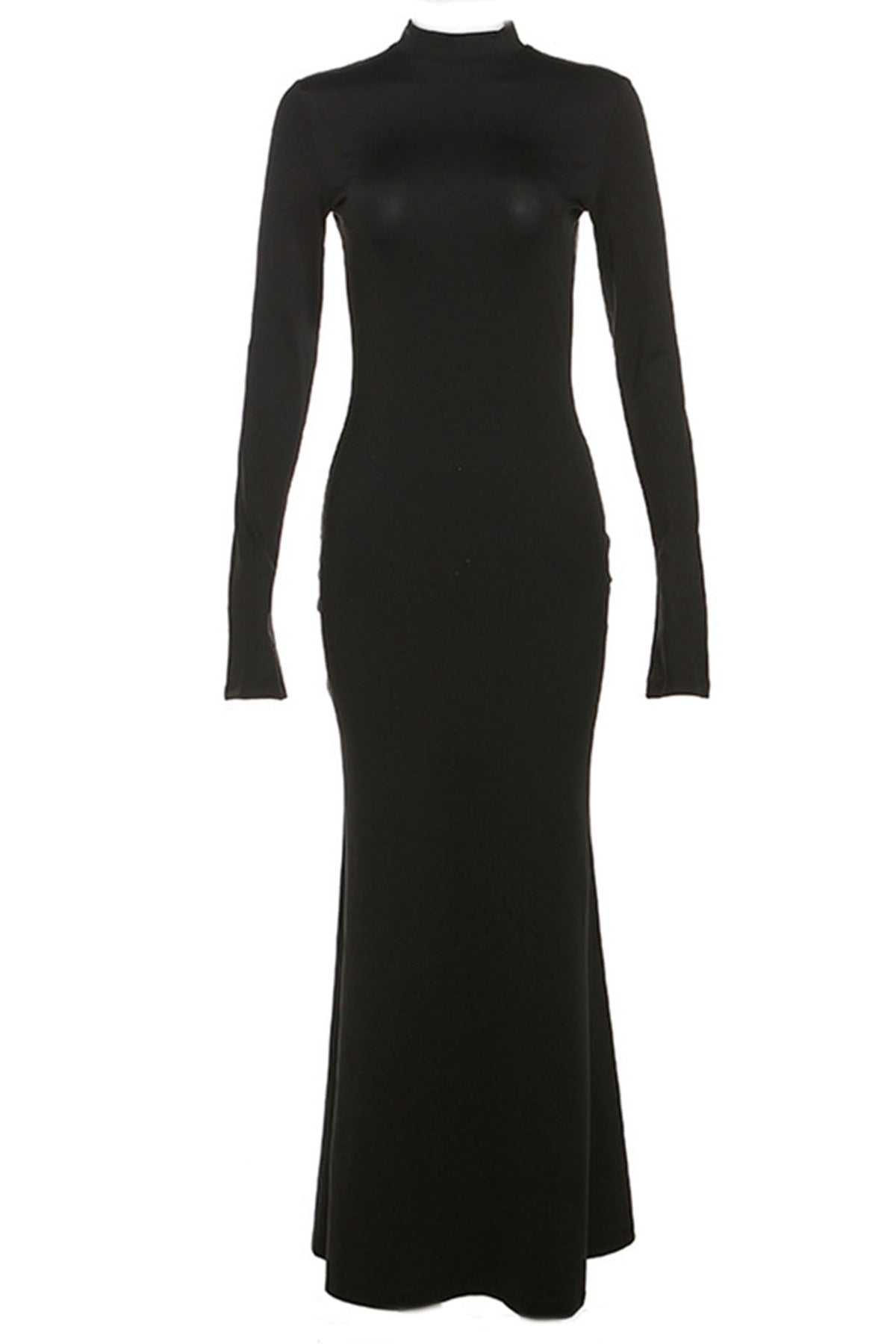 Mock-Neck Bodycon Maxi Dress with Open Back