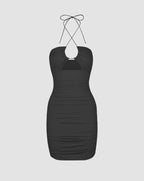 Ruched Bodycon Dress with Halter Neckline